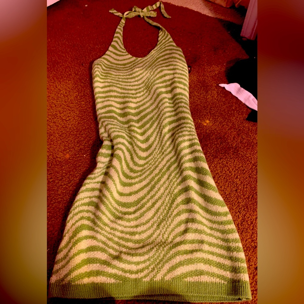 Green and White Striped Dress
